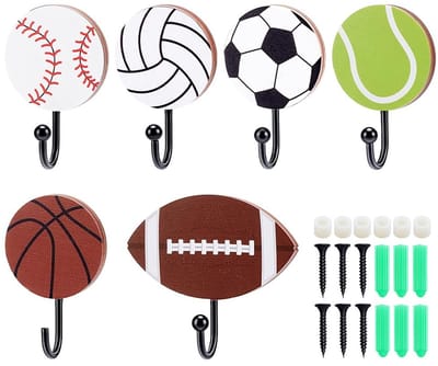 Dailygoods- Haken 6 Stuks Set - Houten Haken - Sportballen Haken - Wandhaken - Decoratieve Haken - Veelzijdige Toepassingen