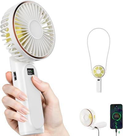 Handventilator - Oplaadbare Mini Ventilator - Draagbare USB Ventilator - 3-in-1 Ventilator Hand Tafel Nek - 4000mAh Batterij - 6 Snelheden - Powerbankfunctie - Opvouwbaar - Stil