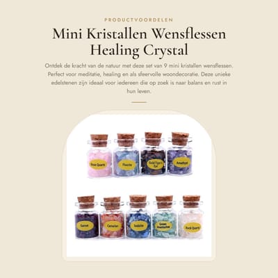 Dailygoods- Wensflessen Set van 9 - Mini Kristallen Flessen - Healing Edelstenen - Tuimelde Stenen - Meditatie Decoratie - Balanceren - Healing Crystals