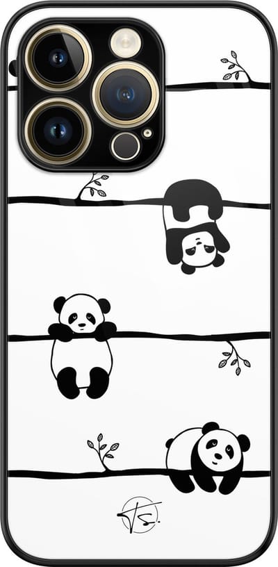 Hoesje geschikt voor iPhone 14 Pro - Panda - Luxe Hard Case - Print - Zwart, Wit - Mooie Telefoonhoesjes