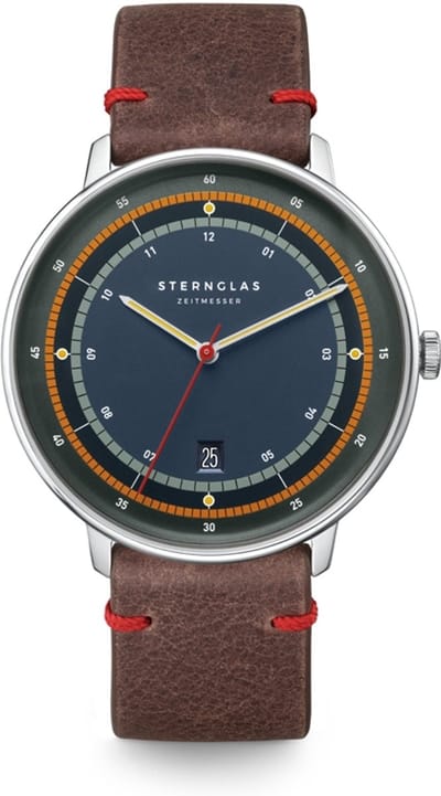 Sternglas S01-HHA06-EB03 HAMBURG EDITION ARGO Heren Horloge - Saffierglas - Staal/Leer - Bruin/Zilverkleurig/Donkerbruin - Ø 42 mm - Quartz - Gesp