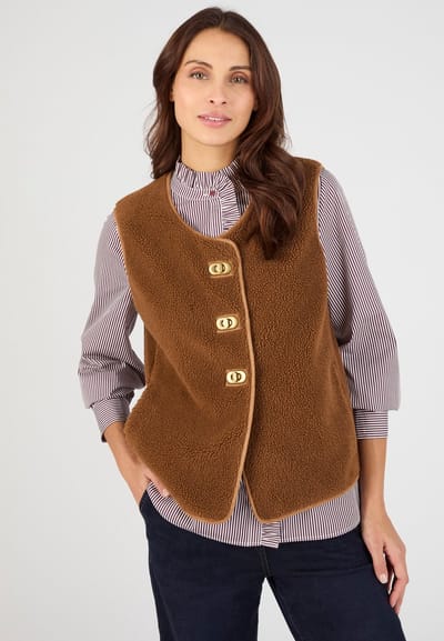 Damart - Vest mouwloos fleece teddy - Dames - Bruin - M