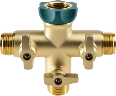 3-Weg Waterverdeler met Afsluitklep, 3/4 Inch T-Vormige Wateraansluiting voor Tuin, Tuinslangen en Wasmachine Slangen, Ideaal voor Efficiënte Waterverdeling