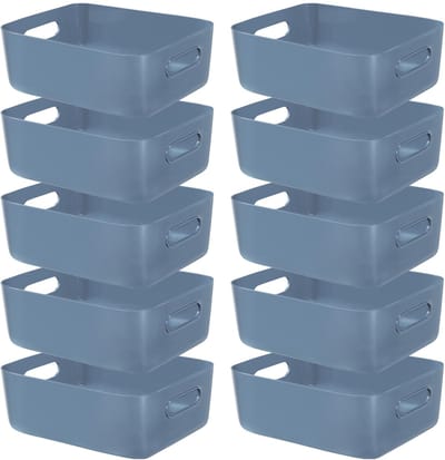 Dailygoods- Opbergmand 10 Stuks - Plastic - Blauw - 25 x 16 x 9.5 cm - Keuken Organiser - Badkamer - Kantoor - Opbergdozen