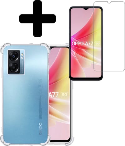 Hoesje - Met Screenprotector - Geschikt voor OPPO A77 - Sterk & Shockproof - Siliconen Case - Back Cover - Telefoon Hoes - Shock Proof - Telefoonhoesjes - Transparant