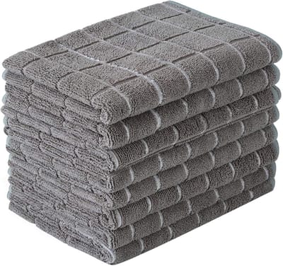 8 stuks - Keukenhanddoek - Theedoekenset - Keukendroogdoeken - Vaatdoek - Theedoeken - handdoek - Blokdoeken - Keukendoek - Handdoeken - Microfiber - 30x30 cm - Geblokt - Zachte - grijs