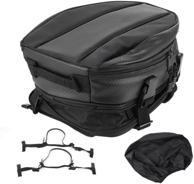Dailygoods- Achterzadeltas Waterdicht - Motorfiets Achterbanktas - Oxford-Stof - Capaciteit 7,5/10 Liter - Inclusief Regenhoes - Afmetingen 14x24x29,5 cm - Motorfiets Tas