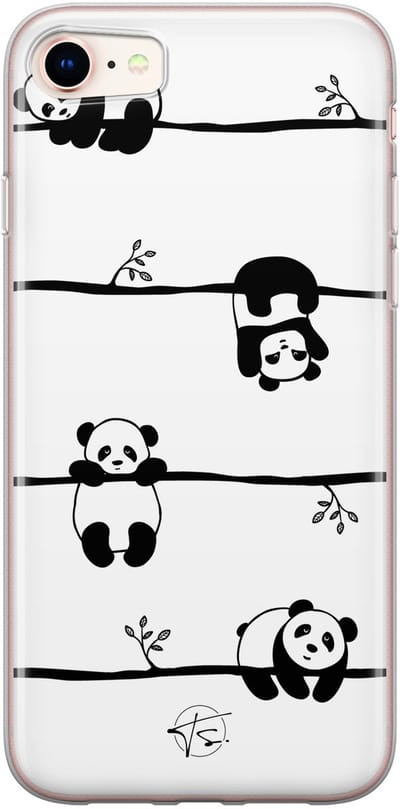 Hoesje geschikt voor iPhone SE (2020) - Panda - Soft Case - TPU - Print - Zwart - Mooie Telefoonhoesjes