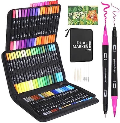 SnelShoppen - Double Tip Brush Pens Viltstiften Set van 72 Kleuren - Dubbelzijdige Kalligrafie en Aquarelpenseel voor Volwassenen en Kinderen - Perfec