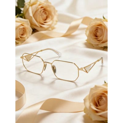 Prada PRA42V Gouden Metalen Geometrische Bril, Luxe Designer Optische Monturen goud