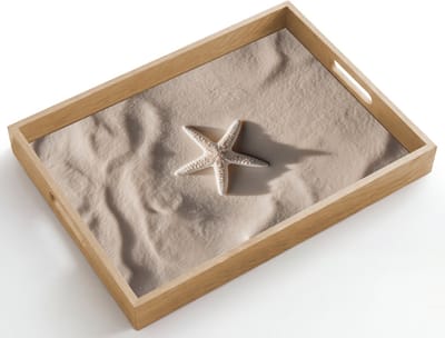 Dienblad hout 50x35 cm - Schootdienblad - Strand - Zeester - Zand - Beige - Borrelplank rechthoek - Plateau dienbladen