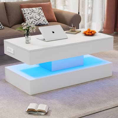 REDOM Salontafel 100x50x42 cm spanplaat, hoogteverstelbaar met LED-verlichting, verborgen opberging en EU-stekker