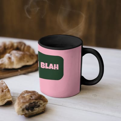 Magische Mok - Foto op Warmte Mokken - Koffiemok - Roze - Tekstwolk - Groen - BLAH BLAH BLAH - Magic Mok - Beker - 350 ML - Theemok - Mok met Tekst