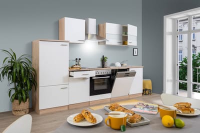 Goedkope keuken 280  cm - complete keuken met apparatuur Merle  - Eiken/Wit - soft close - keramische kookplaat - vaatwasser - afzuigkap - oven    - spoelbak