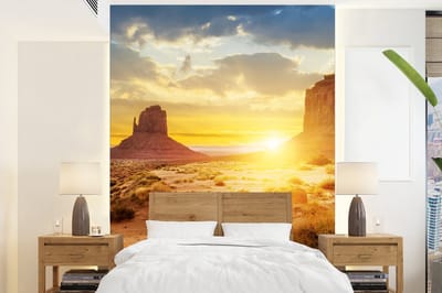 Behang - Fotobehang Zonsondergang - Rots - Landschap - Horizon - Breedte 205 cm x hoogte 280 cm