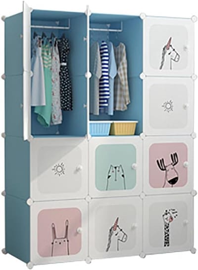 kleerkast-Opbergkast met kosmisch patroon, modulaire kledingkast met deuren, plastic planken voor kleding, schoenen en speelgoed, 12 vakken,blauw