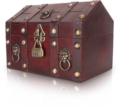 NTH products- Schatkist met slot - Houten schatkist - Decoratieve opbergdoos - Vintage design - Multifunctioneel - 18 x 17 x 24 cm
