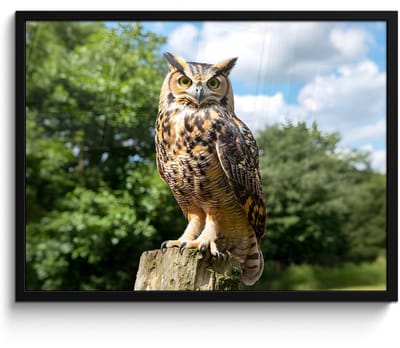 Poster in lijst - Fotolijst 70x50 cm - Posters - Uil - Boomstronk - Bos - Lucht - Posterlijst zwart - Decoratie - Wanddecoratie woonkamer - Muurdecoratie slaapkamer