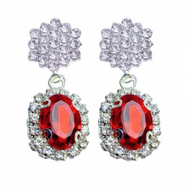 Clip oorbellen -Strass -zilverkleur -rood- geen gaatje- Charme Bijoux
