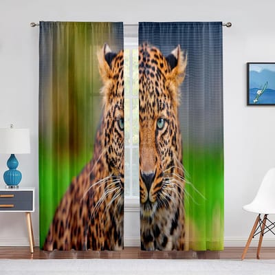 Luipaard Safari Cheetah Wild Dier Thema Patroon Tule Gordijnen voor Woonkamer Slaapkamer Transparant Sheer Voile Raamgordijn 1 PCS W100XH250cm&Rod Pocket
