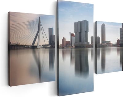 Artaza Canvas Schilderij Drieluik Rotterdamse Skyline Met De Erasmusbrug  - 90x60 - Foto Op Canvas - Canvas Print