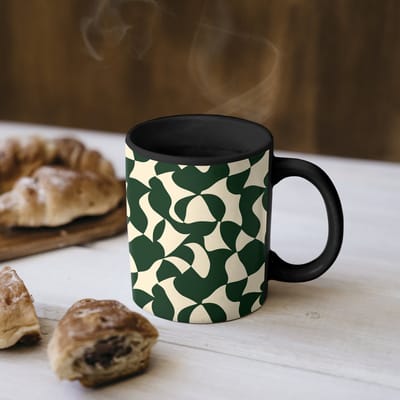 Magische Mok - Foto op Warmte Mokken - Koffiemok - Groen - Organische vlakken - Crème - Magic Mok - Beker - 350 ML - Theemok