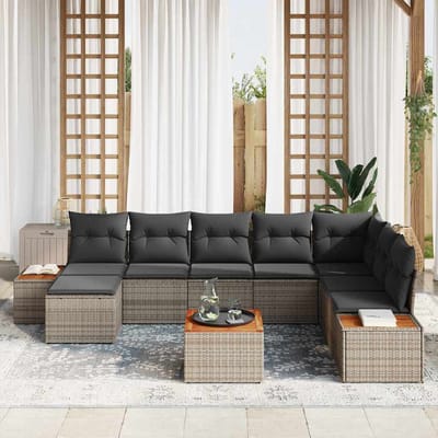 vidaXL - Tuinbank - Set - 9 - st - 8-Aantal - zitplaatsen - Grijs - Polyrattan