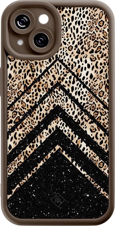 Casimoda® hoesje - Geschikt voor iPhone 14 - Chevron Luipaard - Effen telefoonhoesje met lensbescherming - Siliconen/TPU - Backcover - Zwart