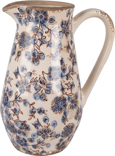 Clayre & Eef Decoratie Kan 20x14x25 cm Beige Blauw Keramiek Bloemen