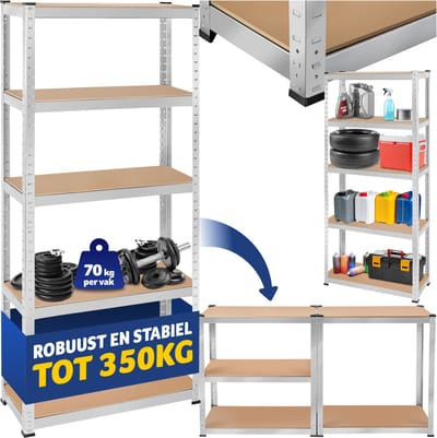 tectake® - Werkplaatsrek met 5 MDF-planken of werkbank - Opbergkast - Kelderkast - Stellingkast - Garagekast voor zware lasten - Div. uitvoeringen - Belastbaar tot 320kg