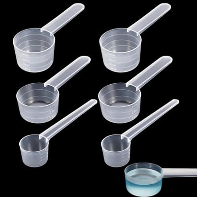 Dailygoods- Maatlepels 6 Stuks - Kunststof - Inhoud 5 g/15 g/20 g - Doseerlepel - Eiwitpoeder/Koffie - Comfortabele Grip - Vaatwasserbestendig - Meetlepels