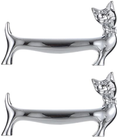 Dailygoods- Eetstokjeshouder Set van 2 - Creatief Kattendesign - Legering - Zilveren Houder - Vintage Decor - Afmetingen 6,5 x 4 x 1,3 cm - Eetstokjesstandaard