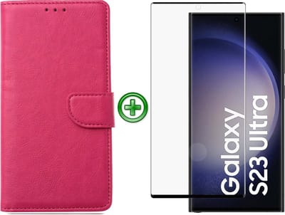 Samsung Galaxy S23 Ultra hoesje - Met Samsung S23 Ultra Screenprotector - Portemonnee Cover - Pink