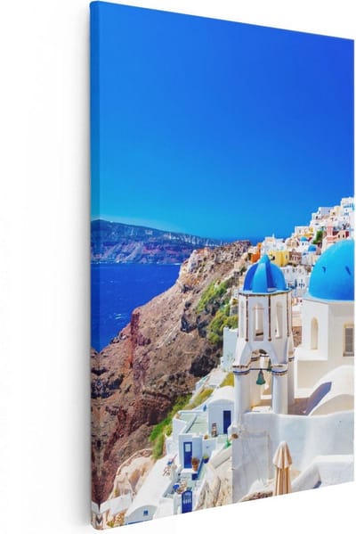 Artaza Canvas Schilderij Santorini - 20x30 cm - Klein - Wanddecoratie Zeezicht - Muurdecoratie Griekenland - Kamer Accessoires Woonkamer