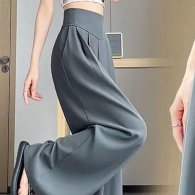 Zandloper Taille Ijszijde Casual Wijde Pijpen Broek Lente en Zomer Nieuw Hoge Taille Rechtvallend Grote Zwaaiende Lange Broek Pakbroek XXXL grijs