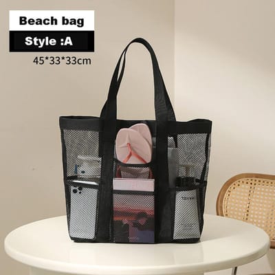 Grote Mesh Strandtas Opvouwbare Ritsbare en Ademende Tote voor Zwemmen Reizen & Boodschappen