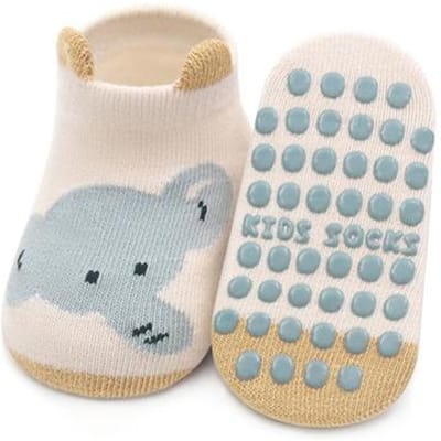 Lawadka Chaussettes pour Nouveau-né Anti-dérapantes Coton Dessin Animé Tout-petit Sol Chaussettes Courtes Pour Filles Garçons Décontracté Chaussette d'Intérieur pour Bébé Automne 3-5Years(L) white