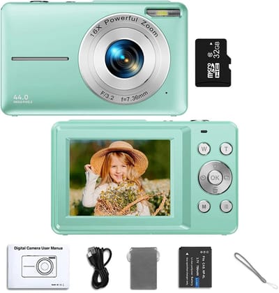 Digitale Camera - Fototoestel - Fotocamera - Compact Camera - Vlog Camera - Voor Kinderen - Beginnersvriendelijk - Licht Groen - Inclusief 32GB SD-kaart & Cameratas
