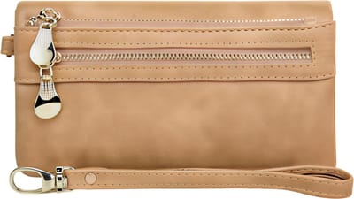 Dames Kunstleren Portemonnee Grote Capaciteit – Beige – Dubbele Ritssluiting Clutch Schoudertasje – Multifunctionele Telefoon Portemonnee met Muntvak, Kaarthouder en Meerdere Zakken