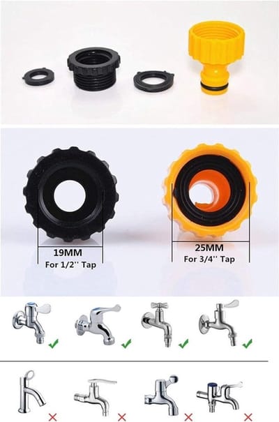 Slangaansluitset voor tuinslanghaspel - Kunststof fittingen, 2-in-1 kraanadapter - 3/4" mannelijke schroefdraad - 1/2" slangeindadapter - 2 meter lengte