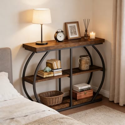 HAUSS SPOLE Consoletafel - Drielaags Opbergrek En Tv Meubel - Voor Hal Woonkamer Of Achter Bank - Metaal En Hout - 105x24x80 Cm