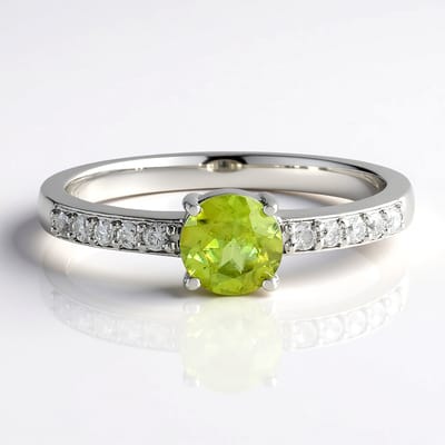 Cavill - 925 Zilver Ring - Platina Geplateerd - 0,65ct Ronde Briljant Sfeen - 10 Cambodjaanse Zirkonen - Elegante Groene Edelsteenring