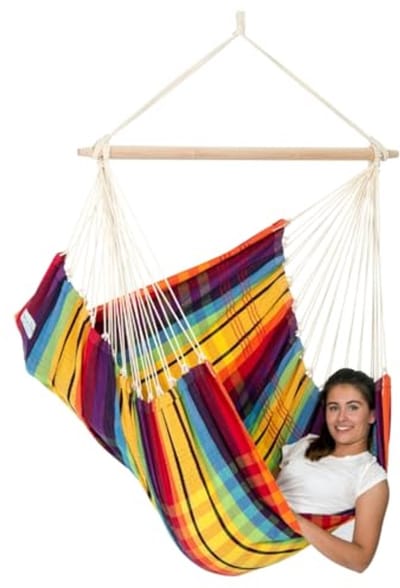 XL Hangstoel Brasil - Handgemaakt in Brazilië, Geschikt voor Binnen en Buiten, Belastbaar tot 150 kg, Kleur: Regenboog