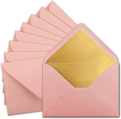 700 C5 Enveloppen Oudroze met Gouden Binnenkant Onbedrukt 15,7 x 22,5 cm Schuifstripsluiting