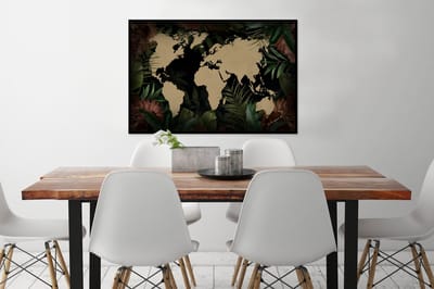 Poster in lijst - Fotolijst 90x60 cm - Posters - Wereldkaart - Bladeren - Bloemen - Posterlijst zwart - Decoratie - Wanddecoratie woonkamer - Muurdecoratie slaapkamer