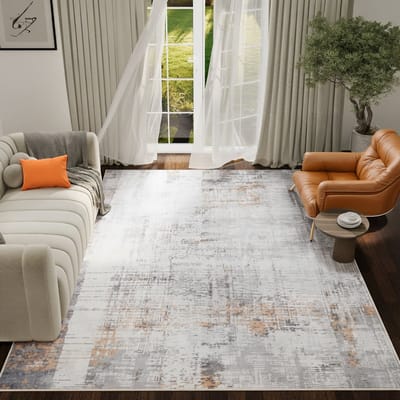 Tapiso ASH Vloerkleed Grijs Bruin Abstract Vintage Design Laagpolig Tapijt Voor Woonkamer Slaapkamer en Hal Antislip - 80x150