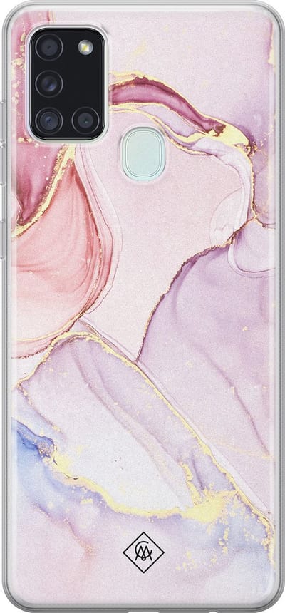 Casimoda® hoesje - Geschikt voor Samsung A21s - Marmer roze paars - Backcover - Siliconen/TPU - Blauw