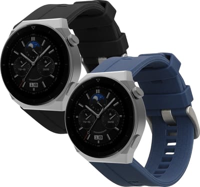 kwmobile 2x horlogebandjes geschikt voor Huawei Watch GT (46mm) bandje - Smartwatch bandjes van TPU - Activity tracker horloge band in donkerblauw / zwart