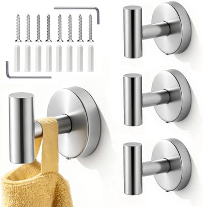 4 Stuks Wandhaken voor Schroefmontage, Zilver, Ideaal voor Badkamer, Keuken en Kledingkast