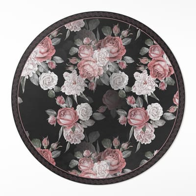 Wallfluent Vinyl Tapijt - Retro Mooie Bloemen Rozen Tapijt Vinyl - 50 cm - Rechthoek PVC Tapijt - - Zwart Vinyl Vloerkleed - Haltapijt - Kantoortapijt